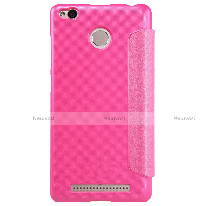 Leather Case Stands Flip Cover for Xiaomi Redmi 3 Pro Hot Pink