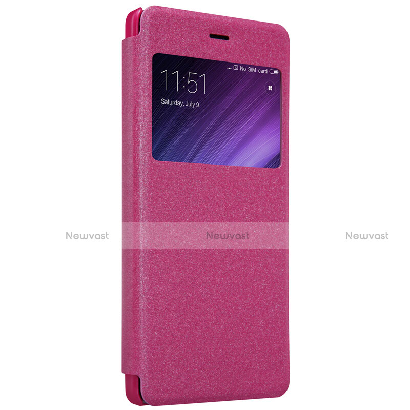 Leather Case Stands Flip Cover for Xiaomi Redmi 4 Prime High Edition Hot Pink