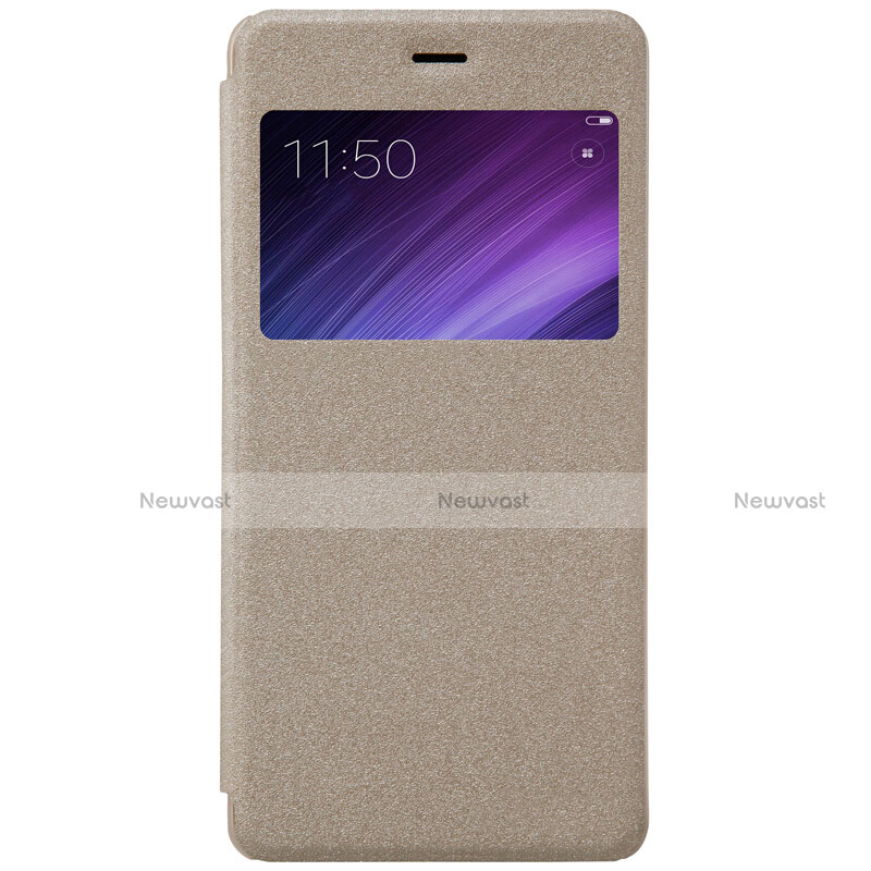 Leather Case Stands Flip Cover for Xiaomi Redmi 4 Standard Edition Gold