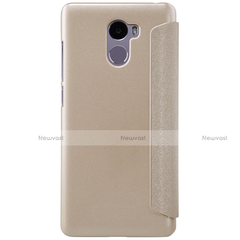 Leather Case Stands Flip Cover for Xiaomi Redmi 4 Standard Edition Gold