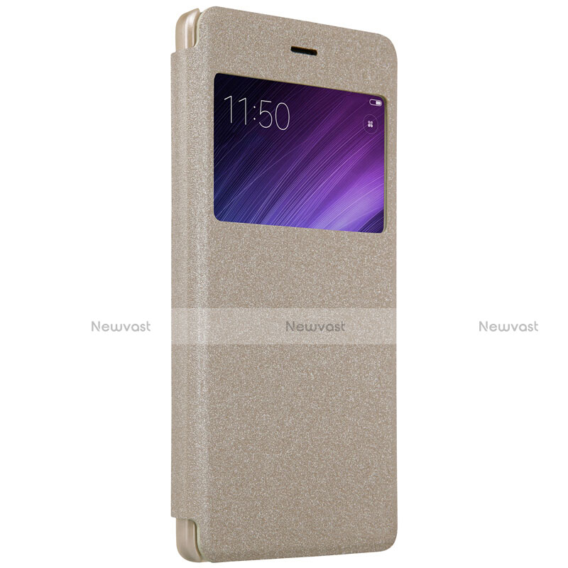 Leather Case Stands Flip Cover for Xiaomi Redmi 4 Standard Edition Gold