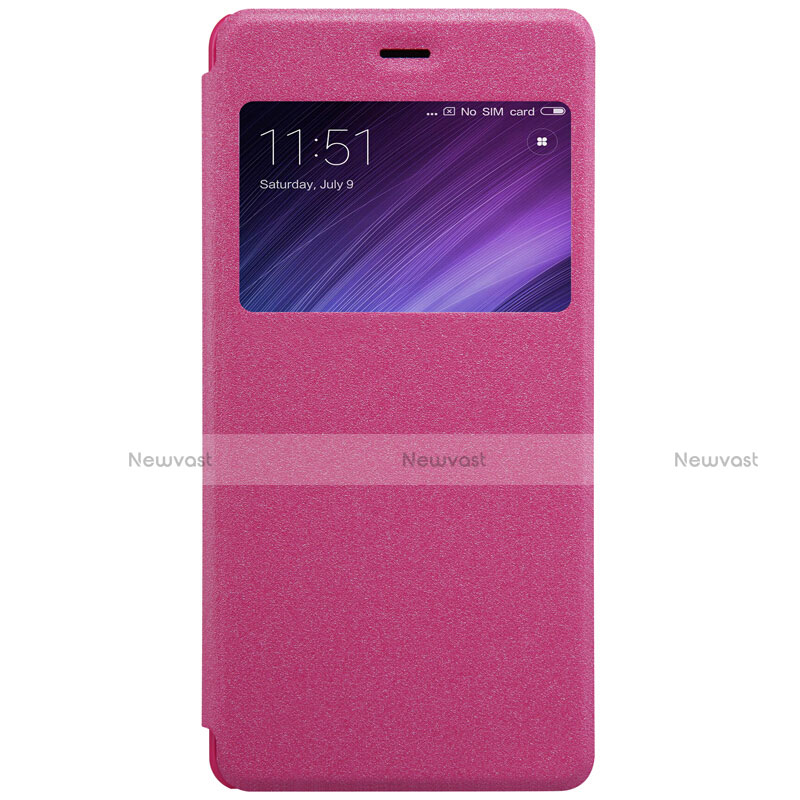 Leather Case Stands Flip Cover for Xiaomi Redmi 4 Standard Edition Hot Pink