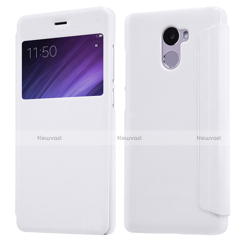 Leather Case Stands Flip Cover for Xiaomi Redmi 4 Standard Edition White