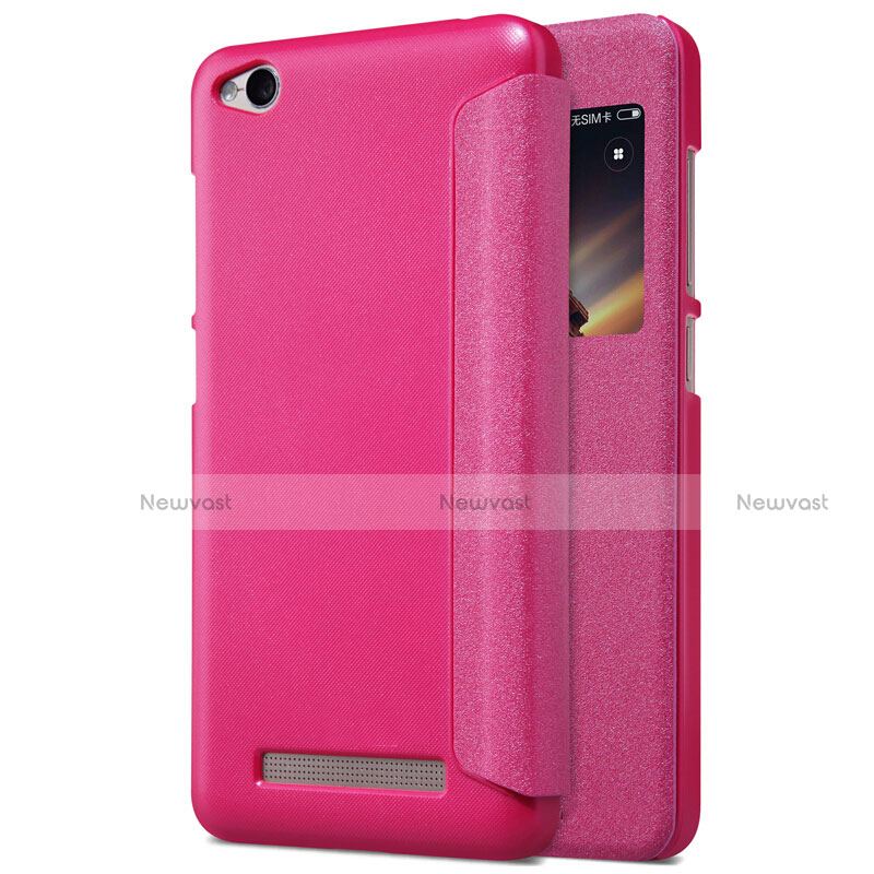 Leather Case Stands Flip Cover for Xiaomi Redmi 4A Hot Pink