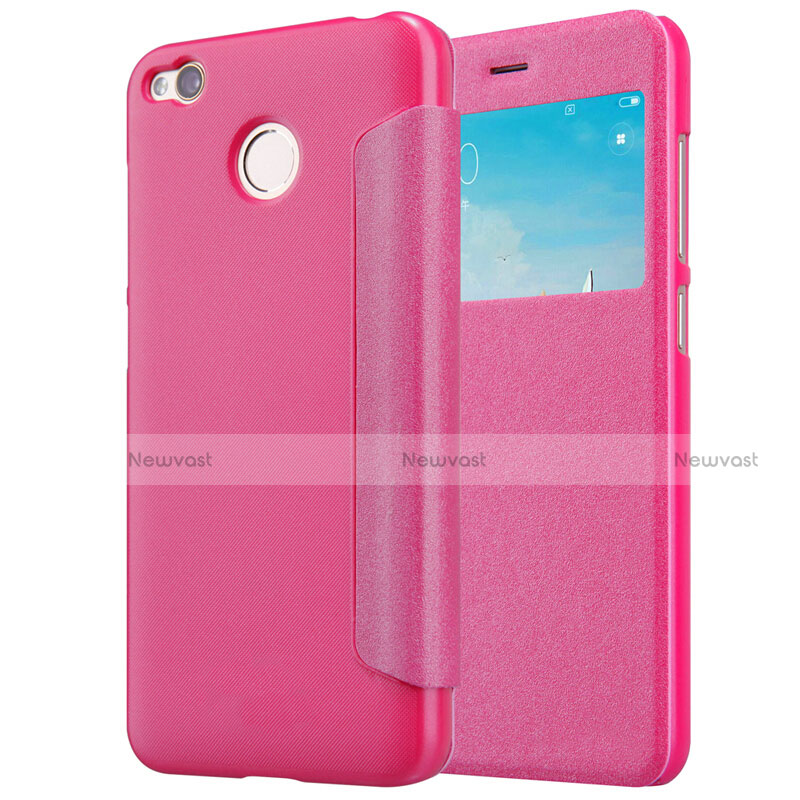 Leather Case Stands Flip Cover for Xiaomi Redmi 4X Hot Pink