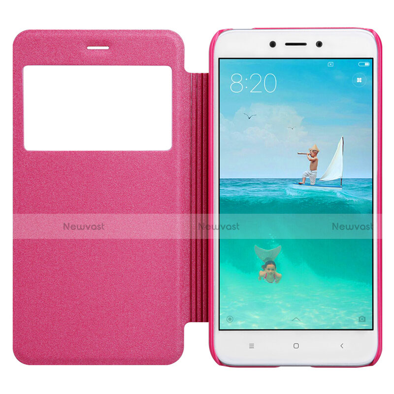 Leather Case Stands Flip Cover for Xiaomi Redmi 4X Hot Pink