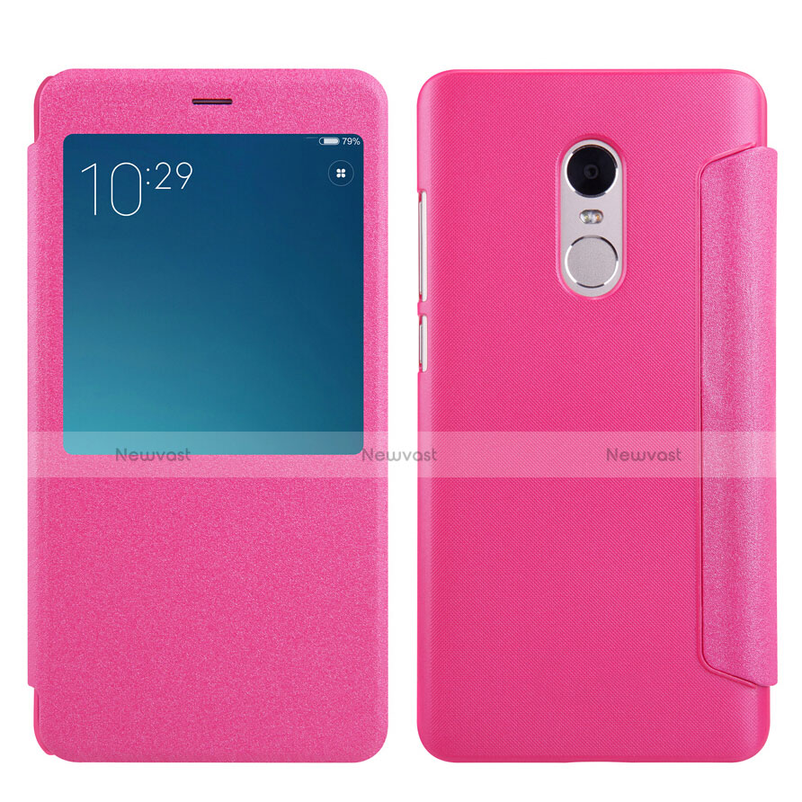 Leather Case Stands Flip Cover for Xiaomi Redmi Note 4 Hot Pink