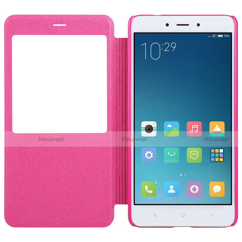 Leather Case Stands Flip Cover for Xiaomi Redmi Note 4 Hot Pink