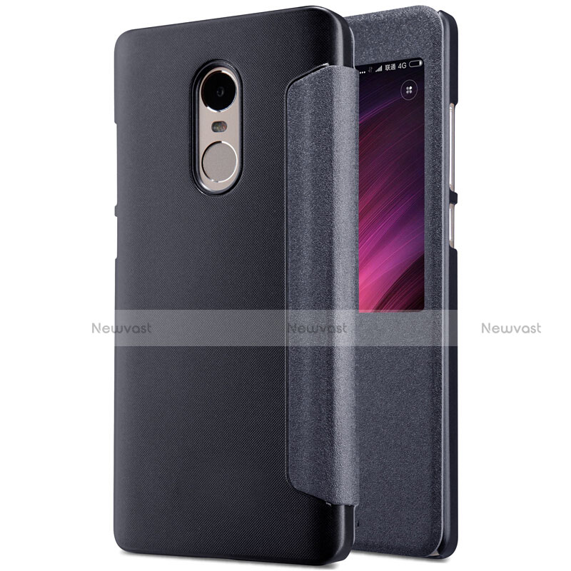 Leather Case Stands Flip Cover for Xiaomi Redmi Note 4 Standard Edition Black