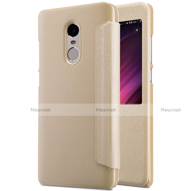 Leather Case Stands Flip Cover for Xiaomi Redmi Note 4 Standard Edition Gold