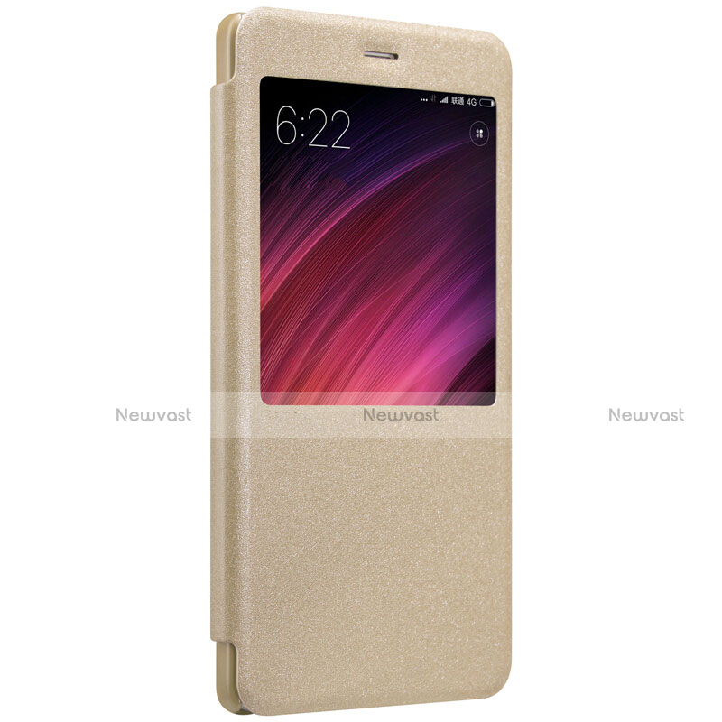 Leather Case Stands Flip Cover for Xiaomi Redmi Note 4 Standard Edition Gold