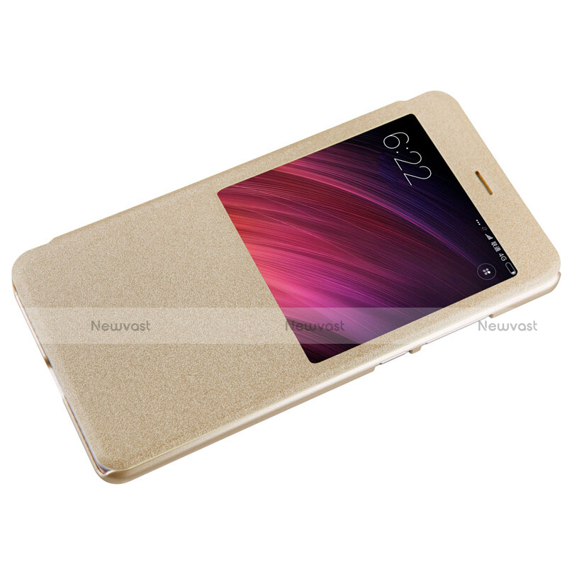 Leather Case Stands Flip Cover for Xiaomi Redmi Note 4 Standard Edition Gold