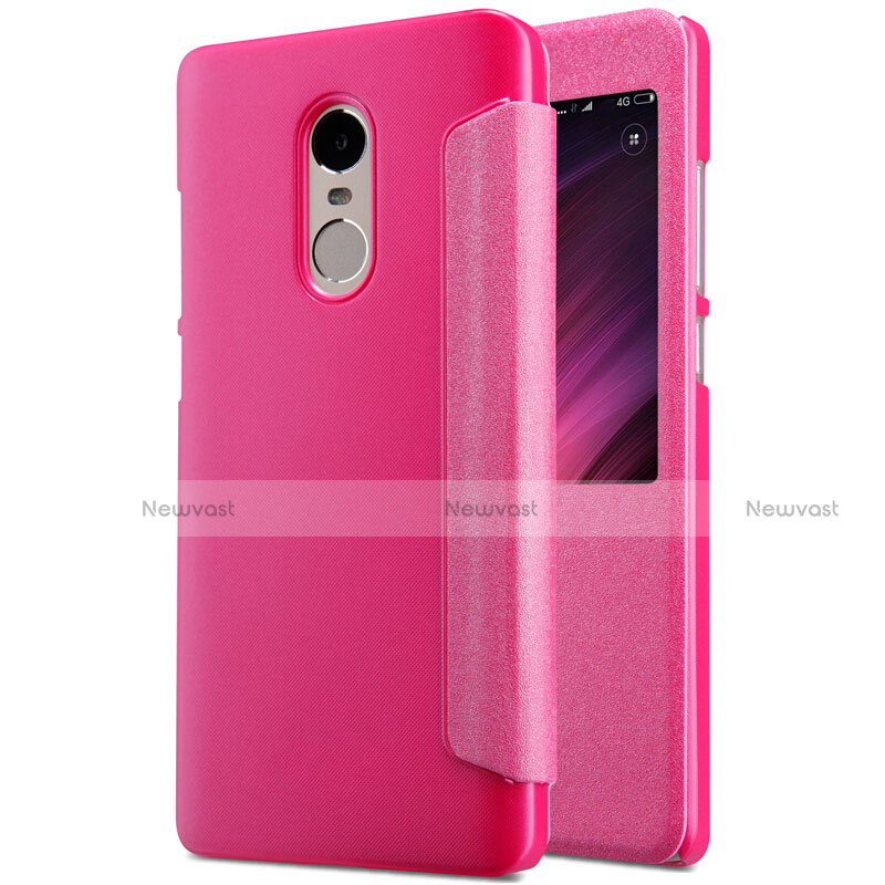 Leather Case Stands Flip Cover for Xiaomi Redmi Note 4 Standard Edition Hot Pink