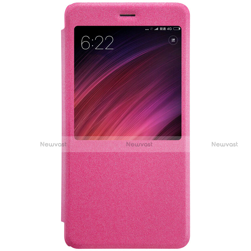 Leather Case Stands Flip Cover for Xiaomi Redmi Note 4 Standard Edition Hot Pink