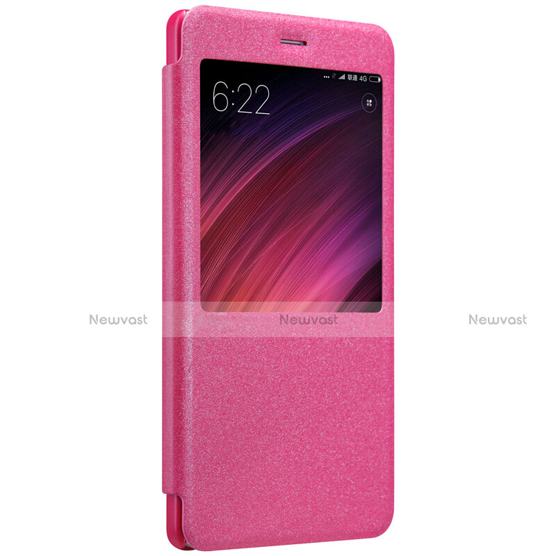 Leather Case Stands Flip Cover for Xiaomi Redmi Note 4 Standard Edition Hot Pink