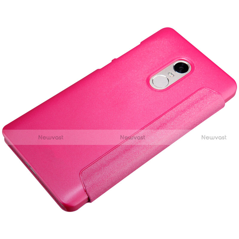 Leather Case Stands Flip Cover for Xiaomi Redmi Note 4 Standard Edition Hot Pink