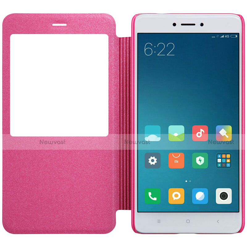 Leather Case Stands Flip Cover for Xiaomi Redmi Note 4X Hot Pink