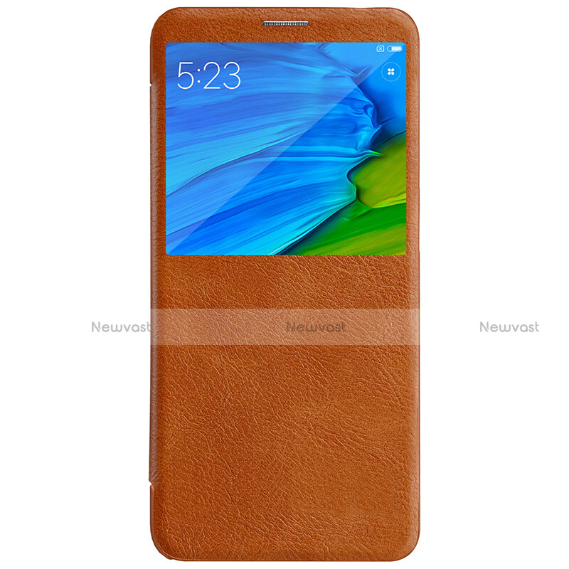 Leather Case Stands Flip Cover for Xiaomi Redmi Note 5 AI Dual Camera Brown