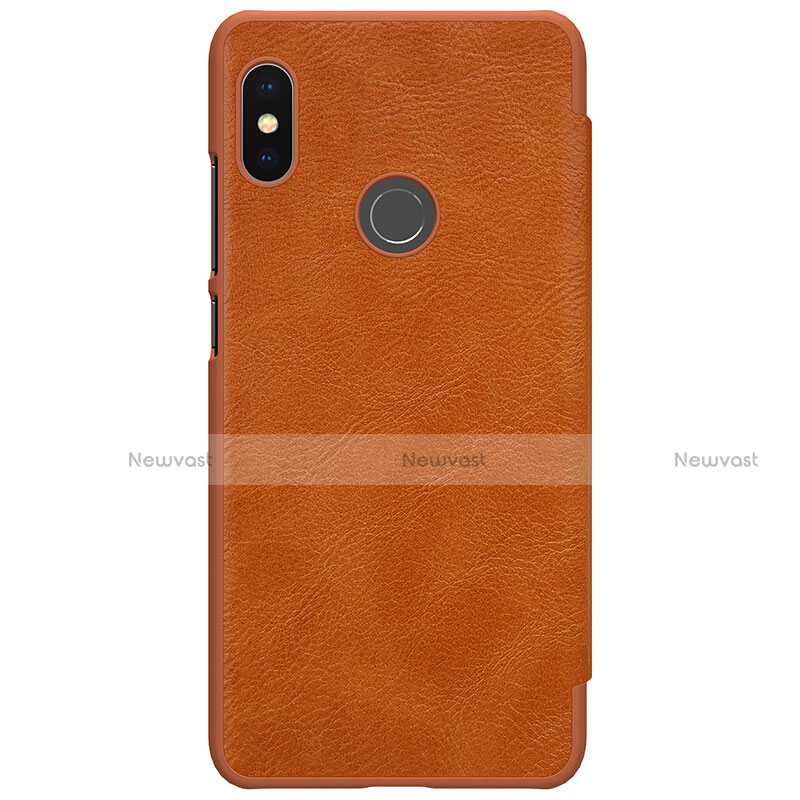 Leather Case Stands Flip Cover for Xiaomi Redmi Note 5 AI Dual Camera Brown