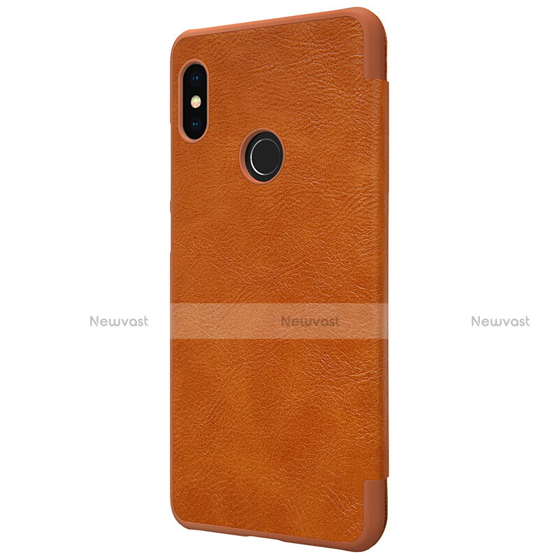 Leather Case Stands Flip Cover for Xiaomi Redmi Note 5 AI Dual Camera Brown