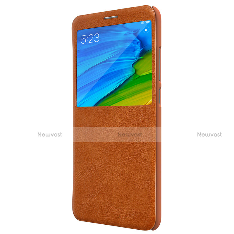 Leather Case Stands Flip Cover for Xiaomi Redmi Note 5 AI Dual Camera Brown