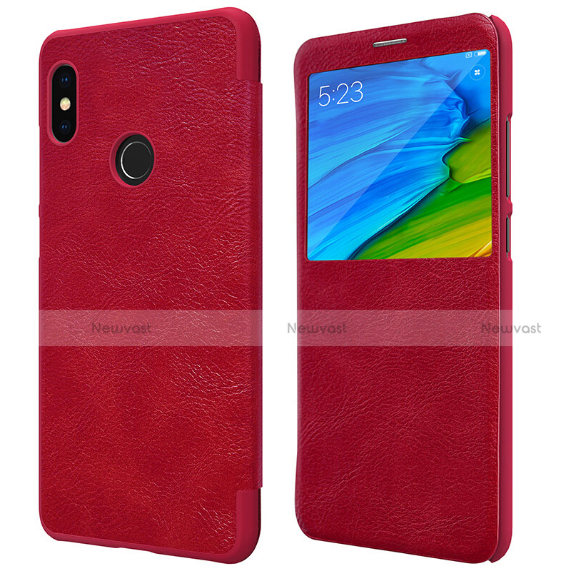 Leather Case Stands Flip Cover for Xiaomi Redmi Note 5 AI Dual Camera Red