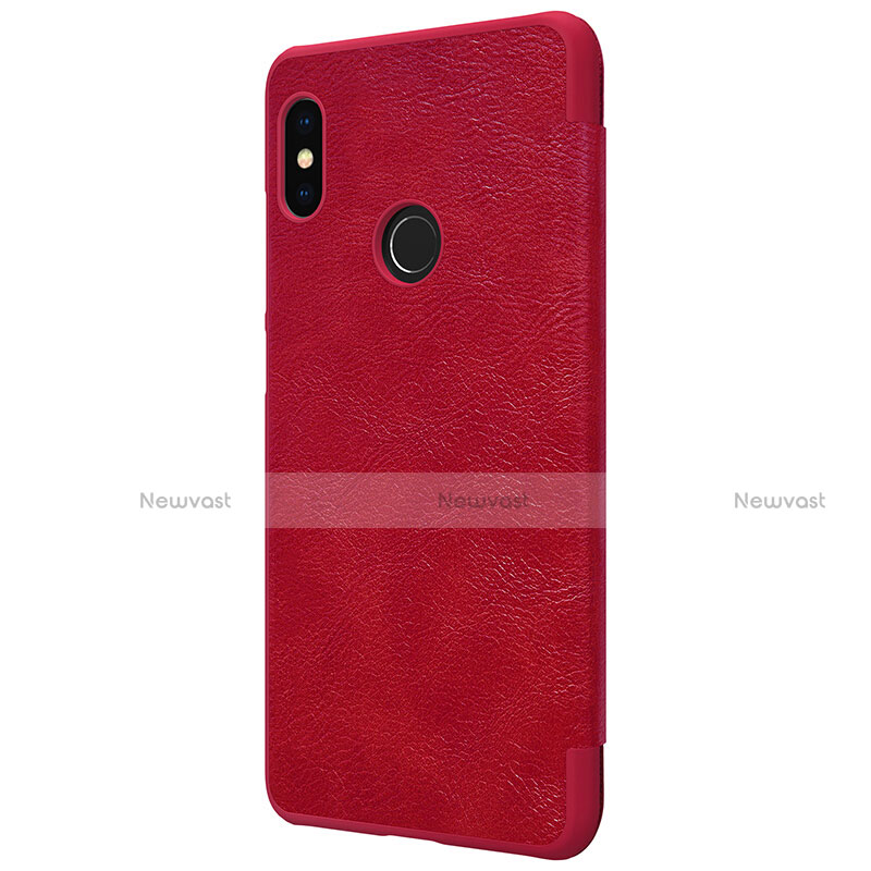 Leather Case Stands Flip Cover for Xiaomi Redmi Note 5 AI Dual Camera Red