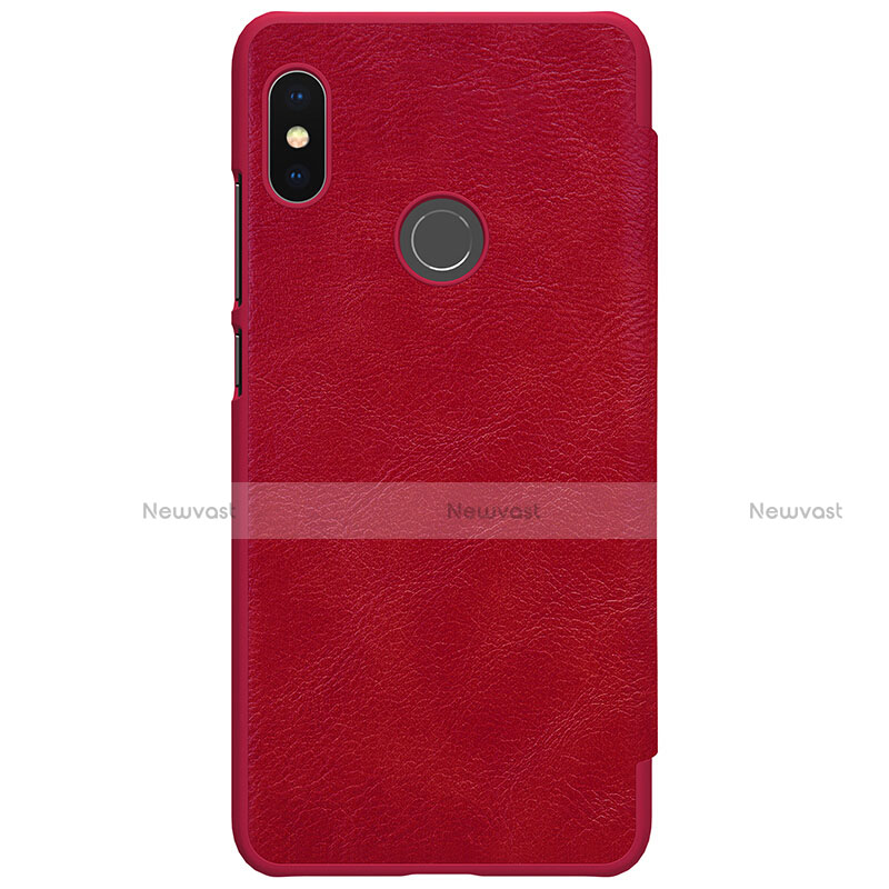 Leather Case Stands Flip Cover for Xiaomi Redmi Note 5 AI Dual Camera Red