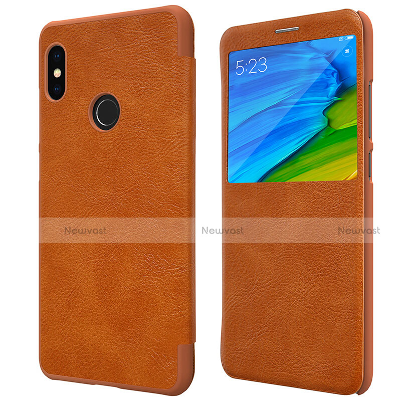 Leather Case Stands Flip Cover for Xiaomi Redmi Note 5 Brown