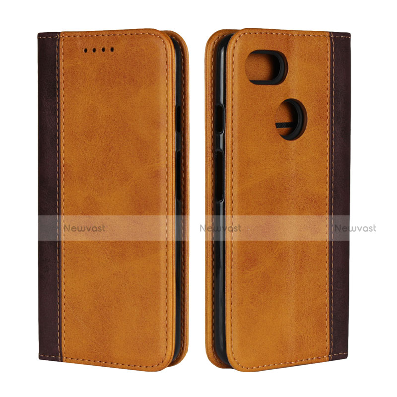 Leather Case Stands Flip Cover G01 Holder for Google Pixel 3 Orange