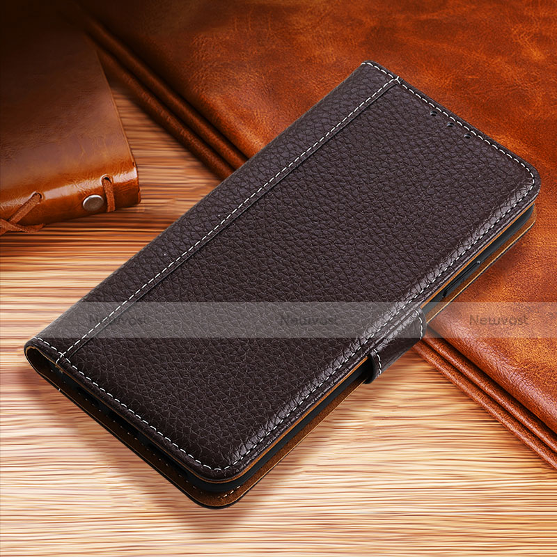 Leather Case Stands Flip Cover H01 Holder for Apple iPhone 13 Pro Max Brown