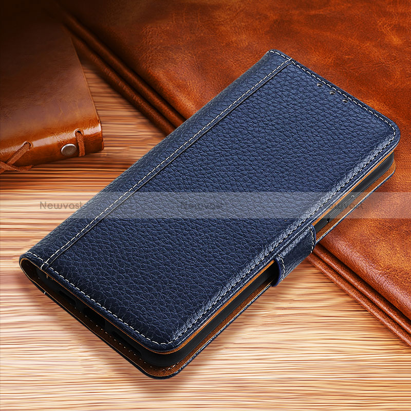 Leather Case Stands Flip Cover H01 Holder for Apple iPhone 14 Pro Blue