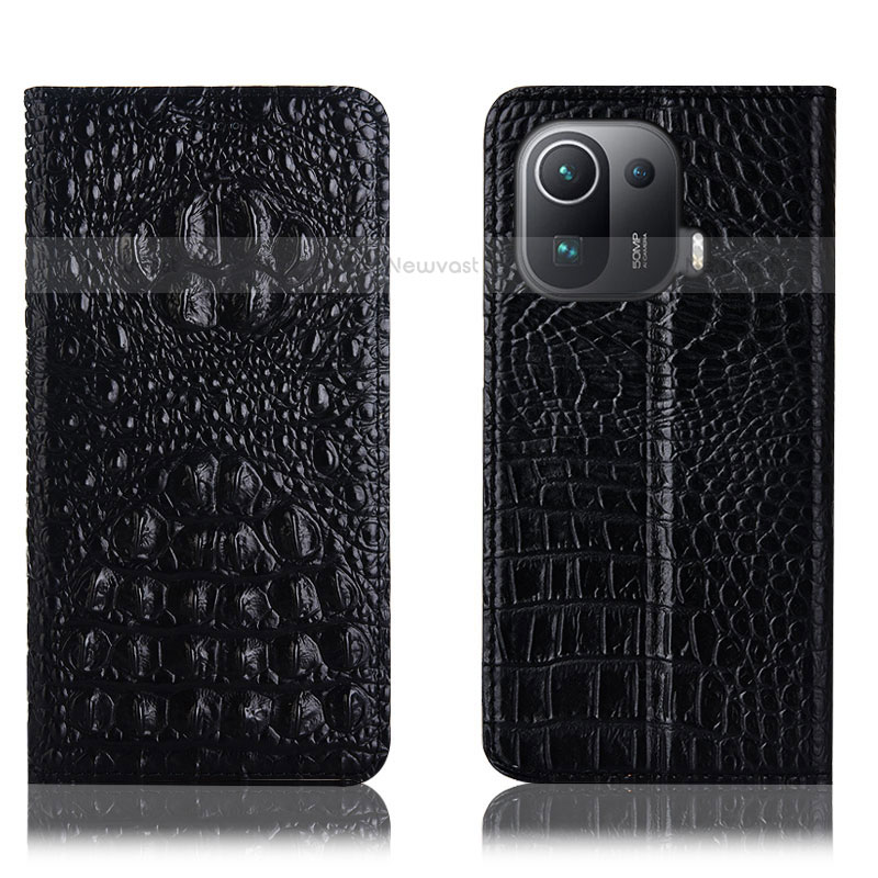 Leather Case Stands Flip Cover H01P Holder for Xiaomi Mi 11 Pro 5G Black