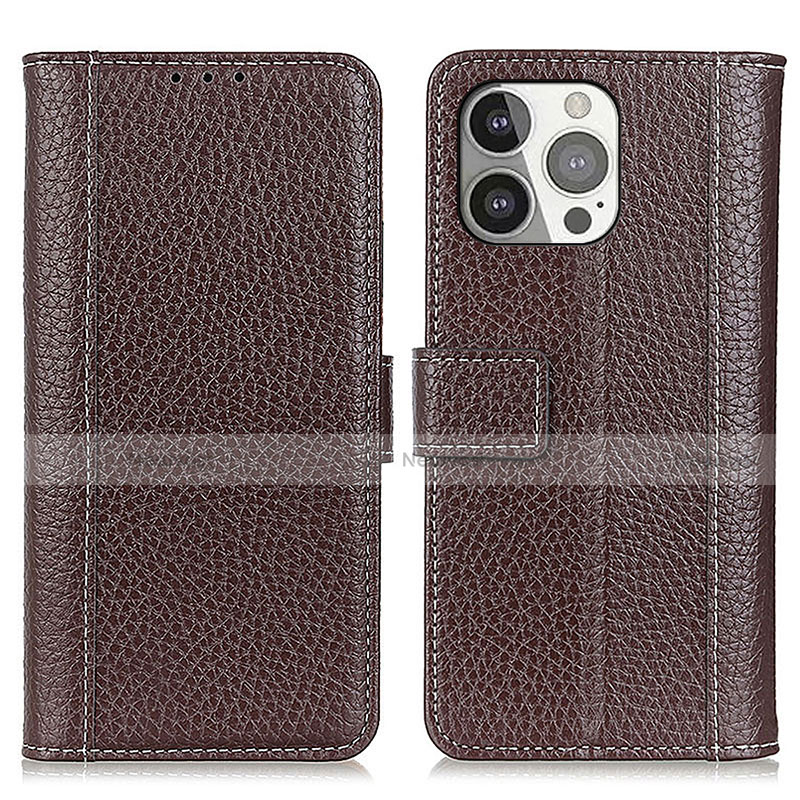 Leather Case Stands Flip Cover H02 Holder for Apple iPhone 14 Pro Max Brown