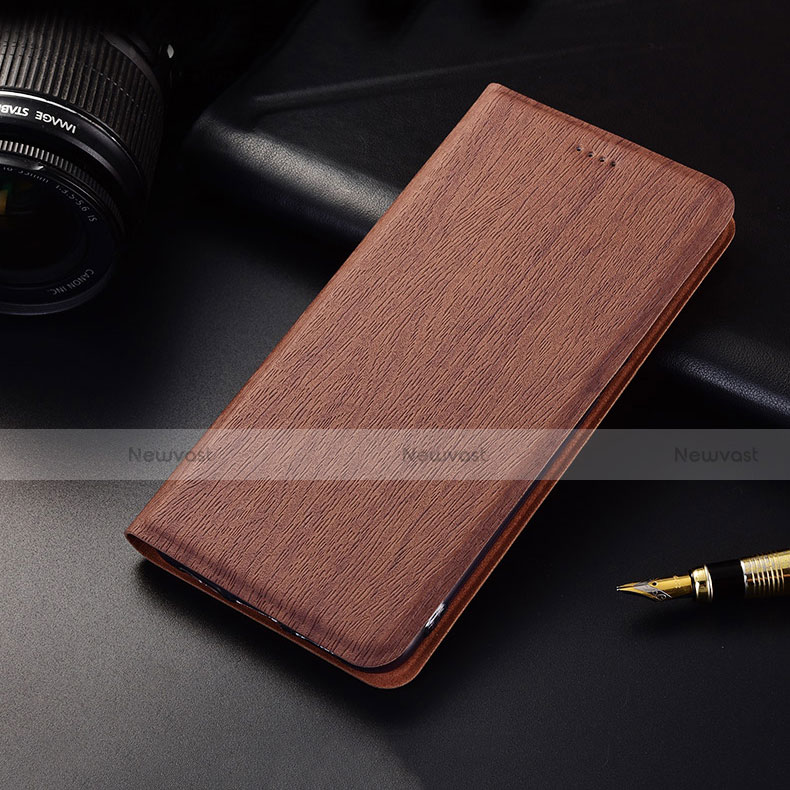 Leather Case Stands Flip Cover H02 Holder for Apple iPhone 15 Brown