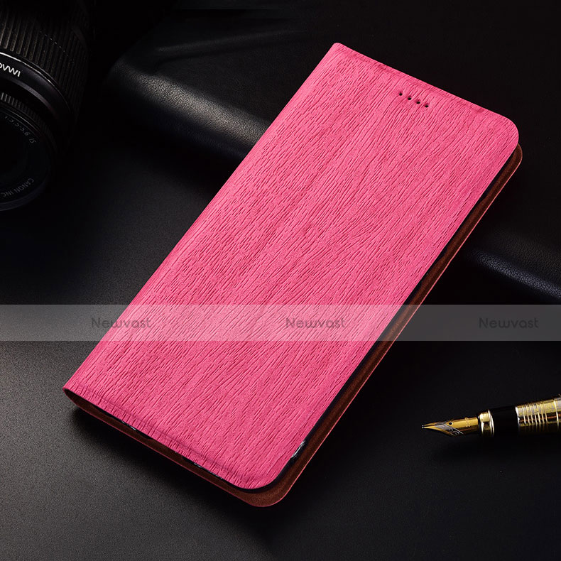 Leather Case Stands Flip Cover H02 Holder for Apple iPhone 15 Plus Hot Pink