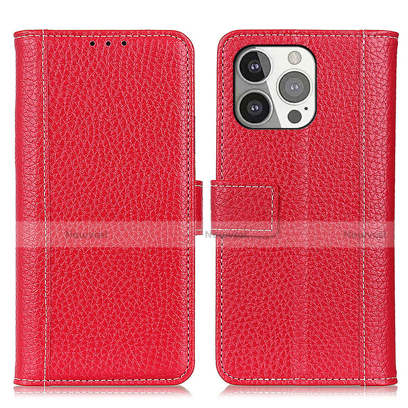 Leather Case Stands Flip Cover H02 Holder for Apple iPhone 15 Pro Max Red