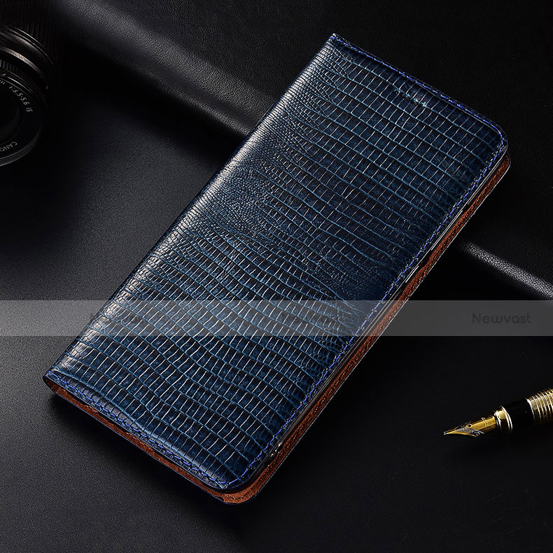 Leather Case Stands Flip Cover H03 Holder for Apple iPhone 15 Plus Blue