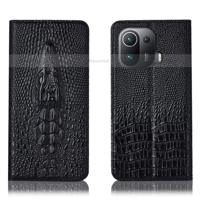 Leather Case Stands Flip Cover H03P Holder for Xiaomi Mi 11 Pro 5G Black