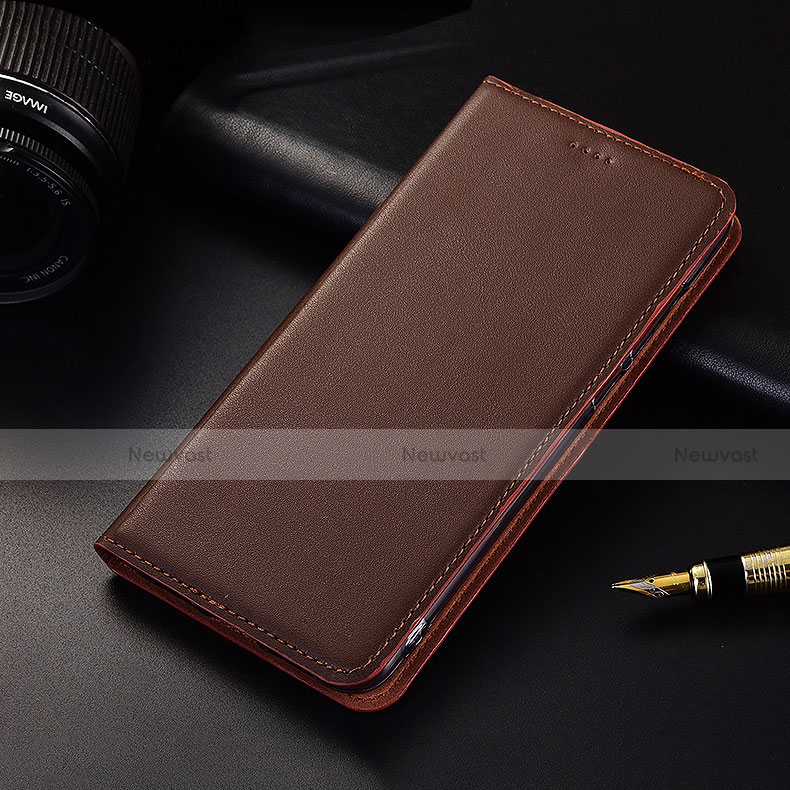 Leather Case Stands Flip Cover H04 Holder for Apple iPhone 13 Brown