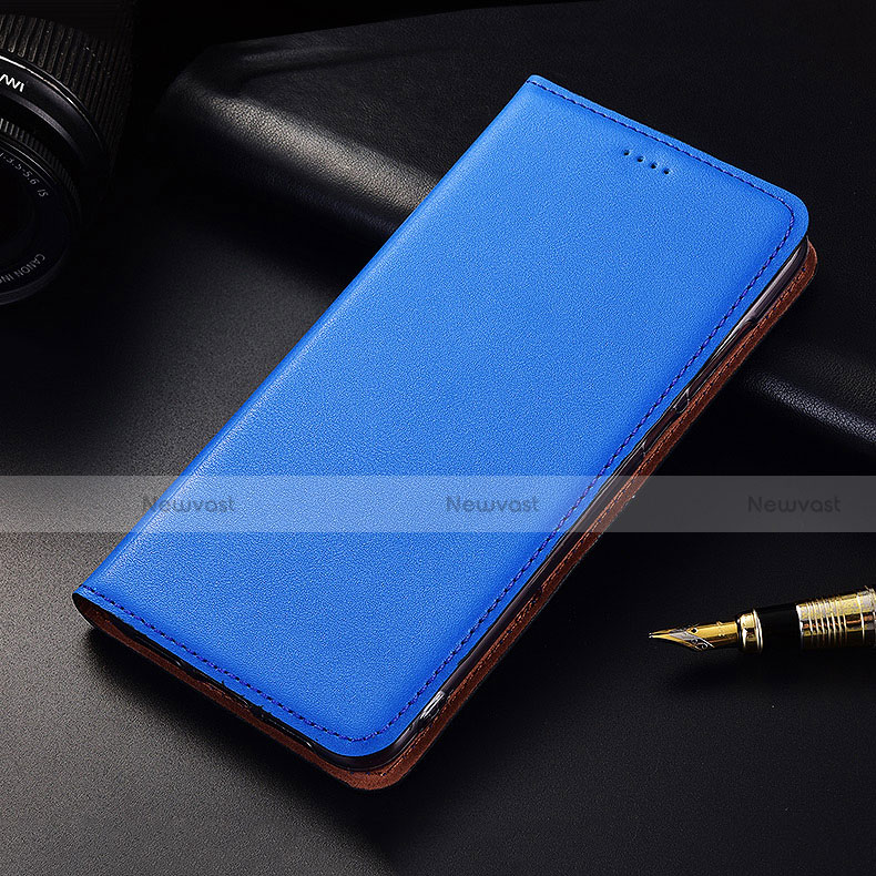 Leather Case Stands Flip Cover H04 Holder for Apple iPhone 15 Blue