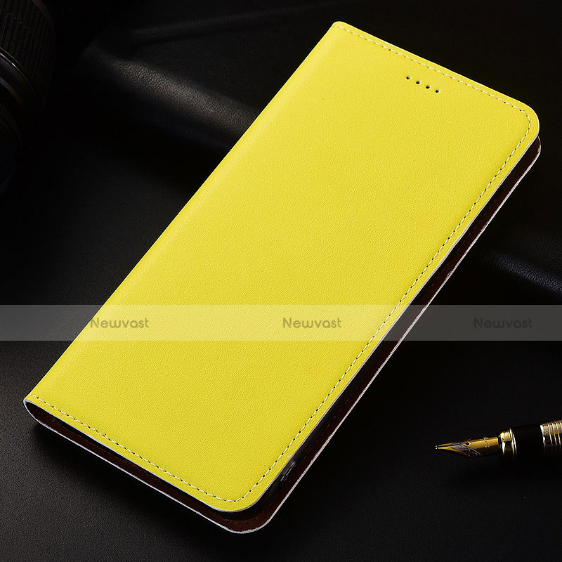 Leather Case Stands Flip Cover H04 Holder for Apple iPhone 15 Pro Max Yellow