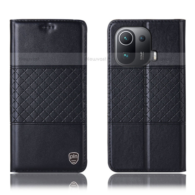 Leather Case Stands Flip Cover H04P Holder for Xiaomi Mi 11 Pro 5G Black