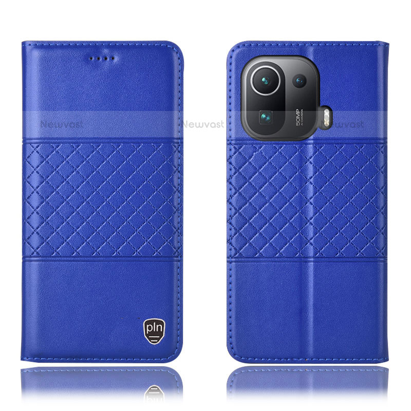 Leather Case Stands Flip Cover H04P Holder for Xiaomi Mi 11 Pro 5G Blue