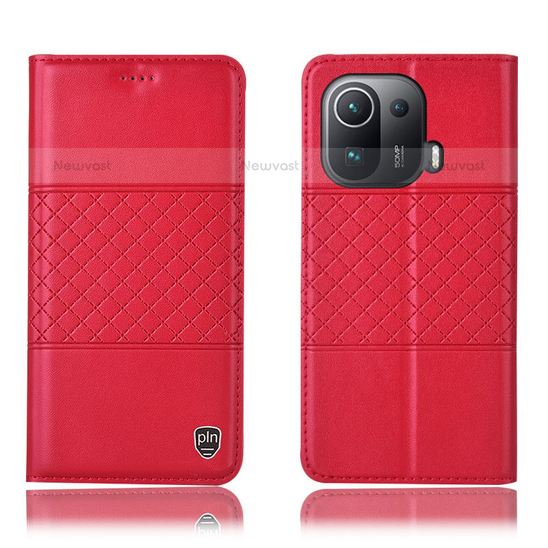 Leather Case Stands Flip Cover H04P Holder for Xiaomi Mi 11 Pro 5G Red