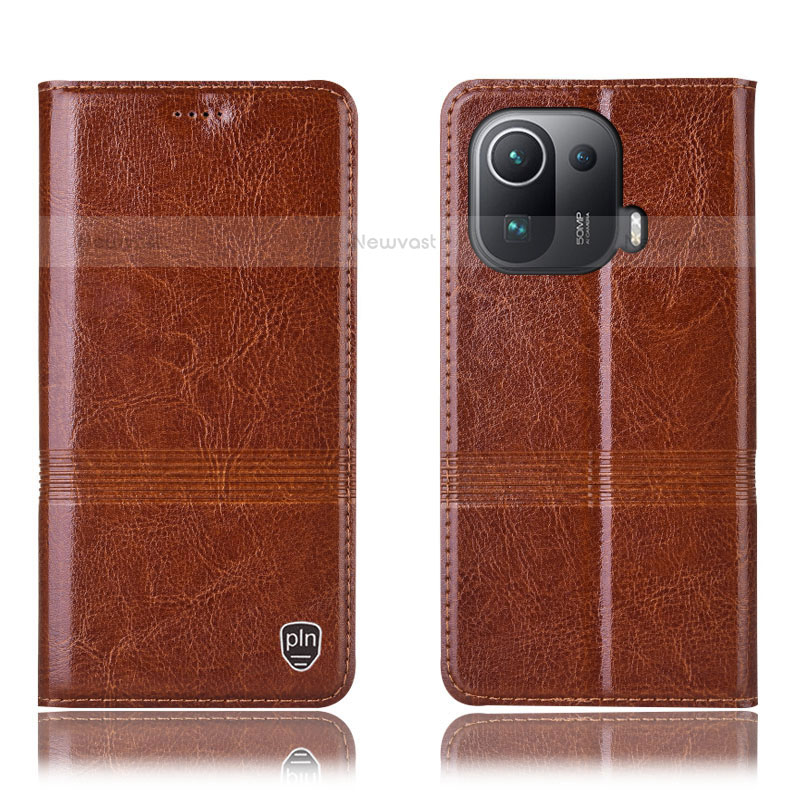 Leather Case Stands Flip Cover H05P Holder for Xiaomi Mi 11 Pro 5G Light Brown