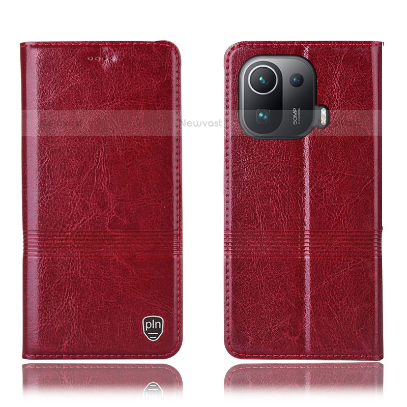 Leather Case Stands Flip Cover H05P Holder for Xiaomi Mi 11 Pro 5G Red