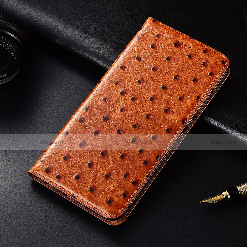 Leather Case Stands Flip Cover H06 Holder for Apple iPhone 13 Pro Max Orange