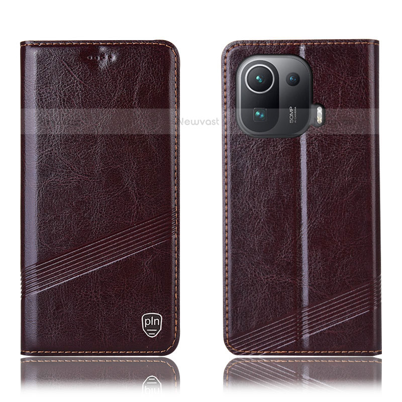 Leather Case Stands Flip Cover H06P Holder for Xiaomi Mi 11 Pro 5G Brown