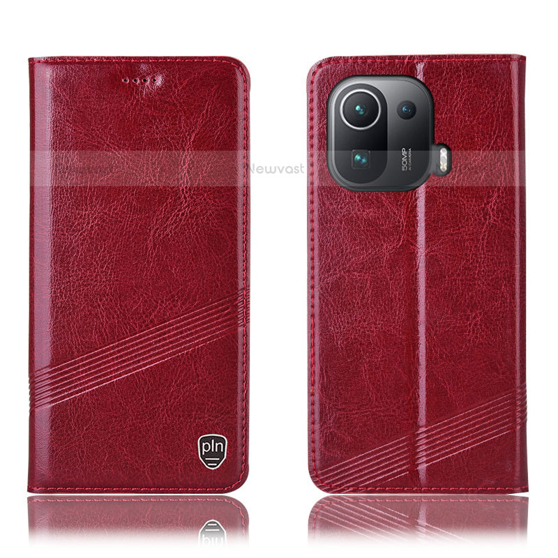 Leather Case Stands Flip Cover H06P Holder for Xiaomi Mi 11 Pro 5G Red